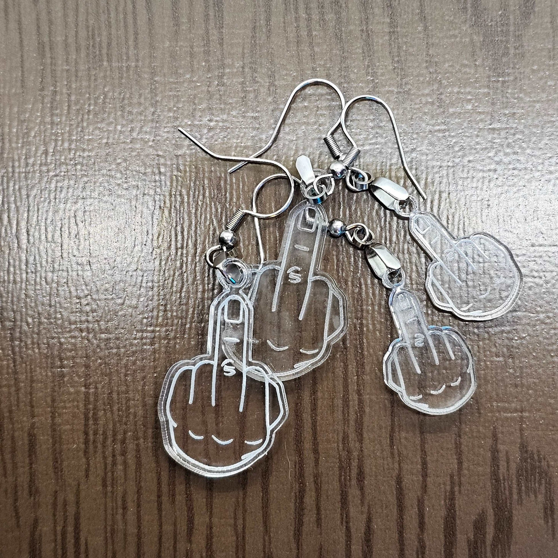 Clear Rebellion - Middle Finger Earrings in Small & Large Sass!