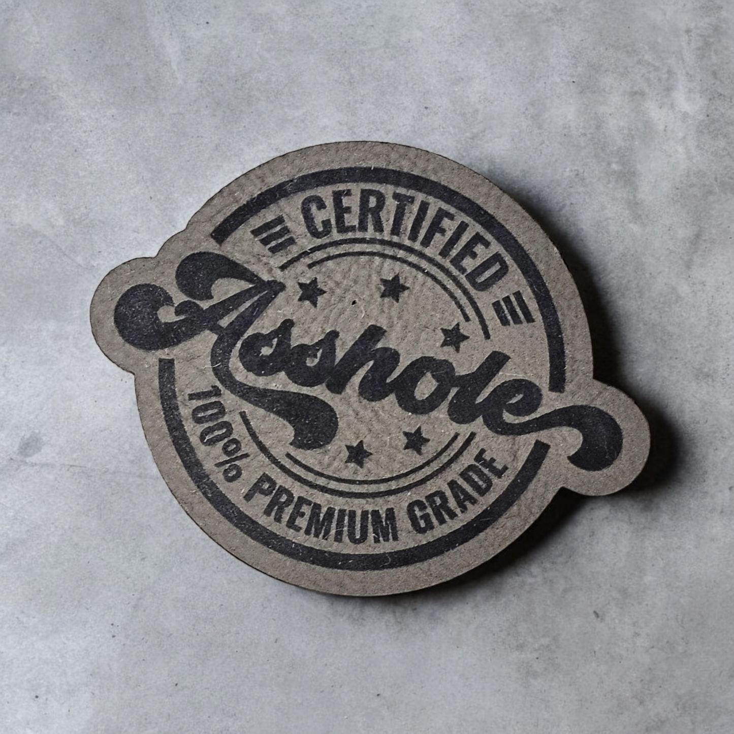 Leatherette Certified Asshole Patches, heat activated patches,  hat patches, snarky patch